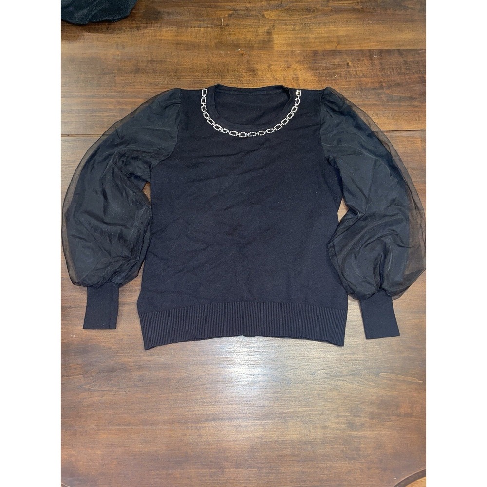 Siani Milano Jeweled Neckline Ruffled Sleeve Sweater - Medium - Picture 1 of 3